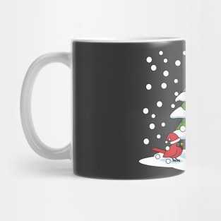 Snow Falling on Cardinal, Snowman and Pine Tree Mug